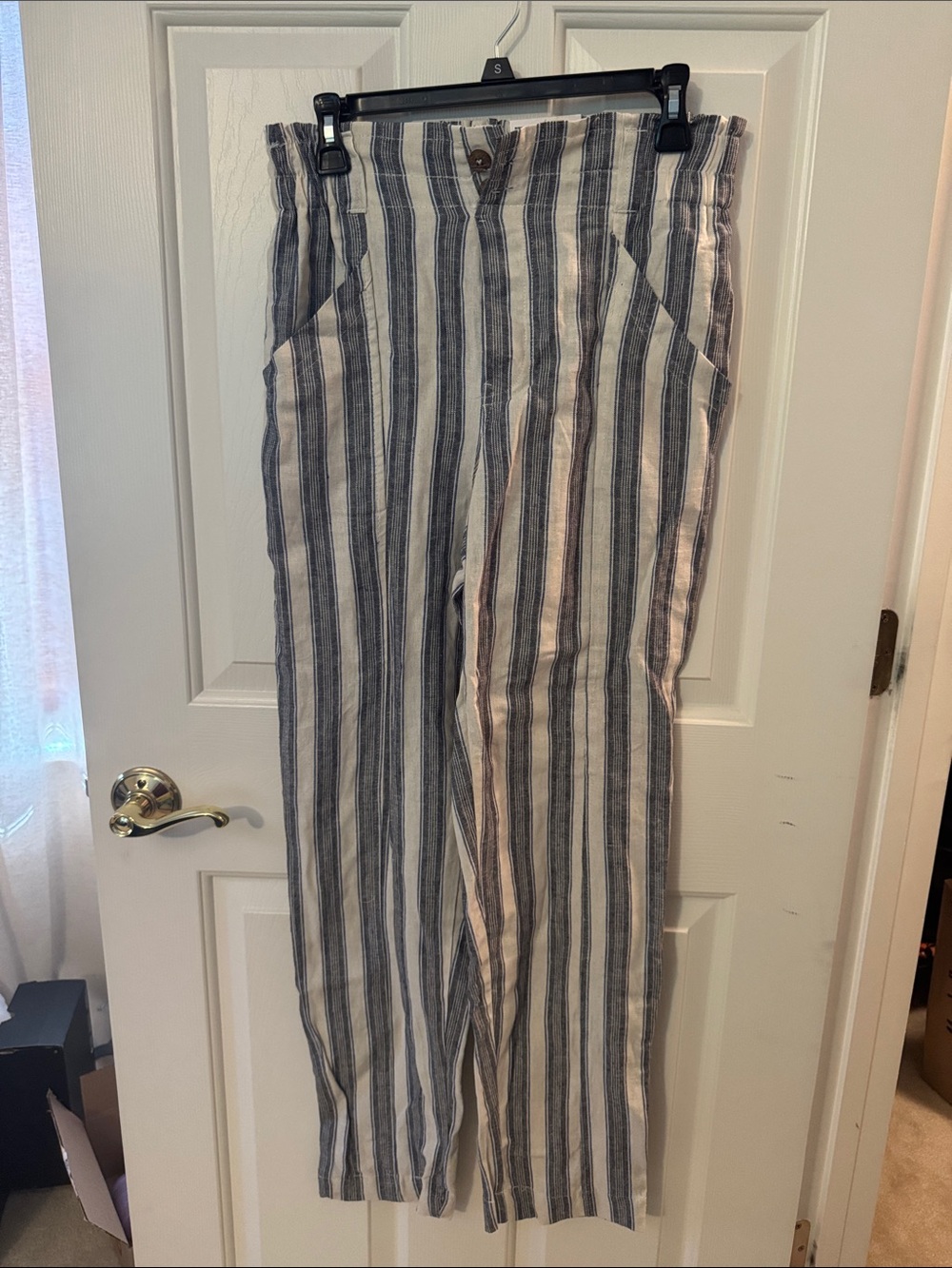 NWT Striped Linen-Blend Pants - Blue and White Size M